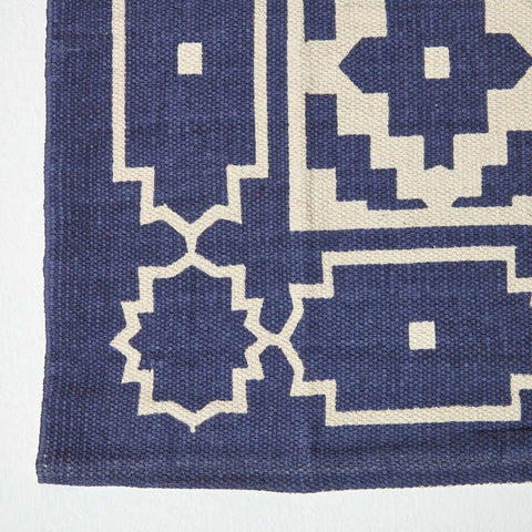 Homescapes Halmstad Blue and White Scandi Style 100% Cotton Printed Rug