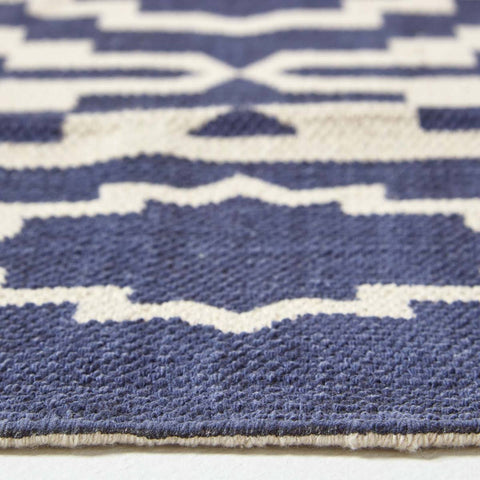 Homescapes Halmstad Blue and White Scandi Style 100% Cotton Printed Rug