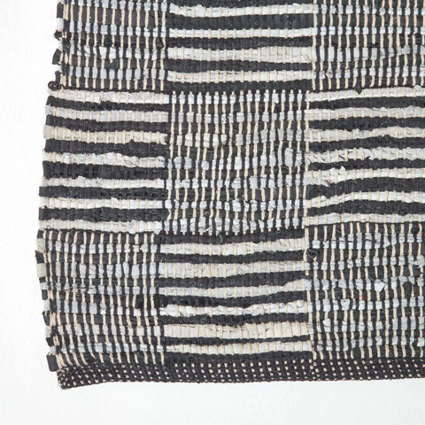 Homescapes Real Leather Handwoven Striped Block Check Rug