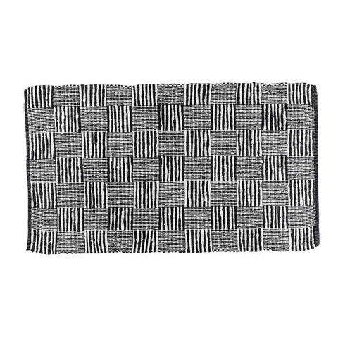 Homescapes Real Leather Handwoven Striped Block Check Rug