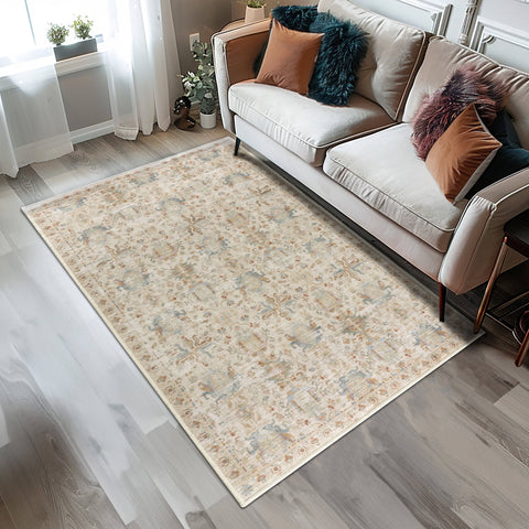 Green Decore Vernal Sasae Beige, Stone Blue and Green Machine Washable Rug