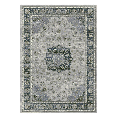 Da Vinci 057 0559 9686 Stain Resistant Bordered Floral Traditional Blue Grey Rug for Bedroom & Dining Room-160X230