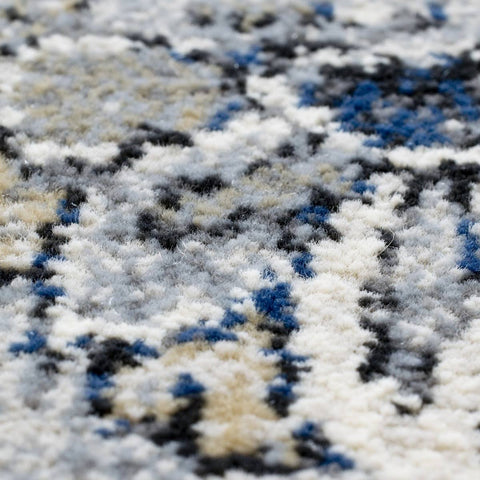 Da Vinci 057 0559 9686 Stain Resistant Bordered Floral Traditional Blue Grey Rug for Bedroom & Dining Room-160X230