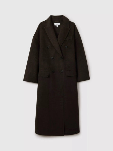 Reiss Lara Chocolate Lara Wool Blend Herringbone-twill Coat
