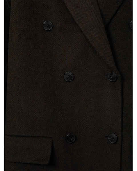 Reiss Lara Chocolate Lara Wool Blend Herringbone-twill Coat