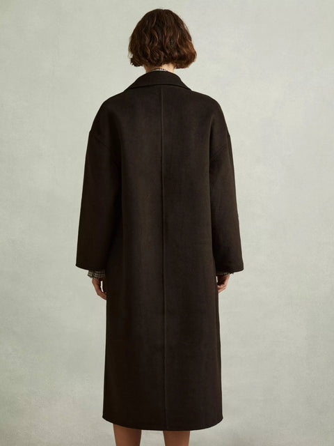 Reiss Lara Chocolate Lara Wool Blend Herringbone-twill Coat