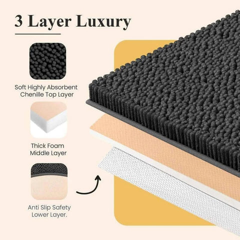 MAYSHINE Plush Shaggy Chenille Bath Mat Extra Soft Super Absorbent Non-Slip Bathroom Rug