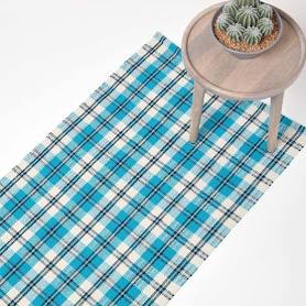 Homescapes Irvine Handwoven Blue Tartan Rug
