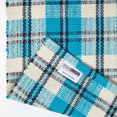 Homescapes Irvine Handwoven Blue Tartan Rug