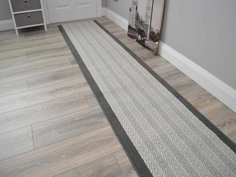 Luna Grey Herring Cut To Size Long Narrow Hallway Stair Runner Rugs