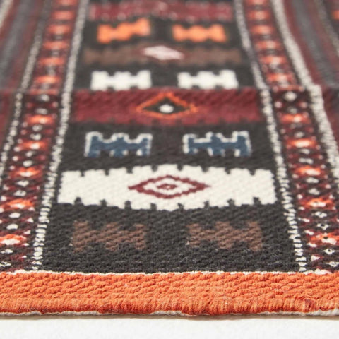 Homescapes Cotton Kilim Printed Rug Terracotta Black and Brown Design