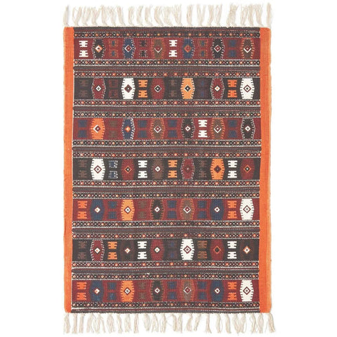 Homescapes Cotton Kilim Printed Rug Terracotta Black and Brown Design