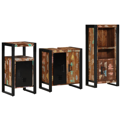 vidaXL Bathroom Furniture Set 3 pcs Multicolour Solid Reclaimed Wood
