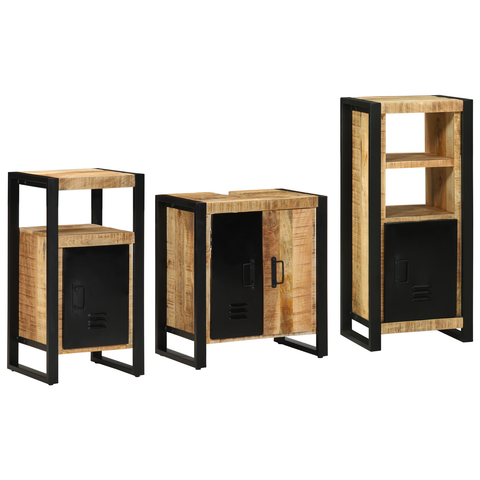 vidaXL Bathroom Furniture Set with Shelf 3 pcs Brown Solid Mango Wood