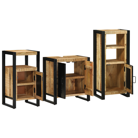 vidaXL Bathroom Furniture Set with Shelf 3 pcs Brown Solid Mango Wood