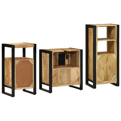 vidaXL Bathroom Furniture Set with Shelf 3 pcs Brown Solid Mango Wood