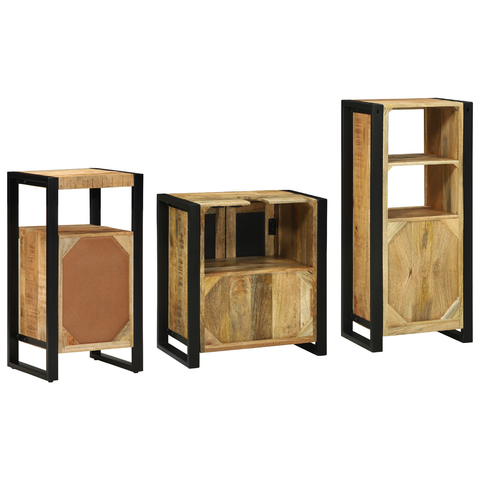 vidaXL Bathroom Furniture Set with Shelf 3 pcs Brown Solid Mango Wood