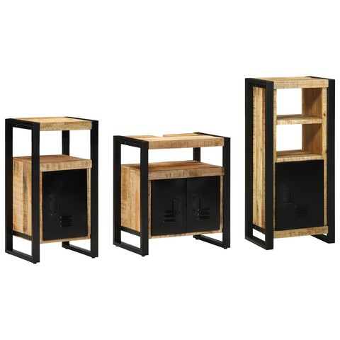 vidaXL Bathroom Furniture Set with Shelf 3 pcs Brown Solid Mango Wood