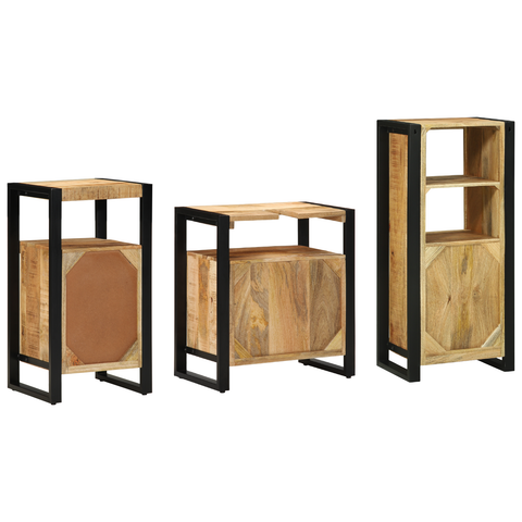 vidaXL Bathroom Furniture Set with Shelf 3 pcs Brown Solid Mango Wood