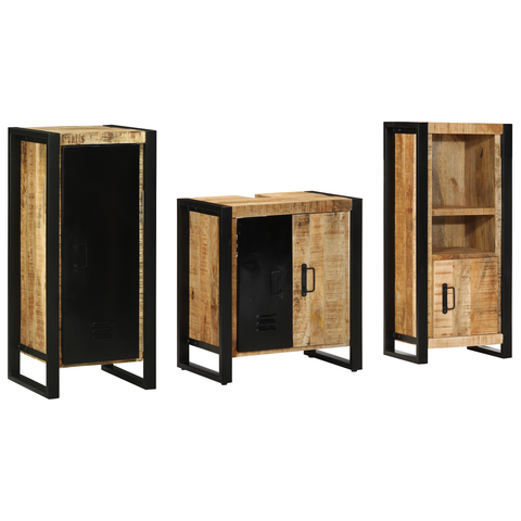 vidaXL Bathroom Furniture Set with Shelf 3 pcs Brown Solid Mango Wood