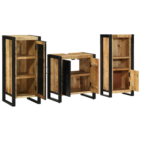 vidaXL Bathroom Furniture Set with Shelf 3 pcs Brown Solid Mango Wood