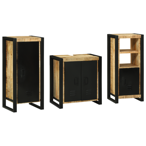vidaXL Bathroom Furniture Set with Shelf 3 pcs Brown Solid Mango Wood