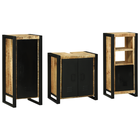 vidaXL Bathroom Furniture Set with Shelf 3 pcs Brown Solid Mango Wood
