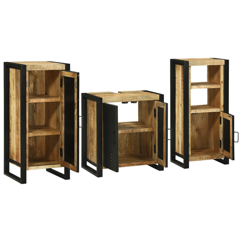 vidaXL Bathroom Furniture Set with Shelf 3 pcs Brown Solid Mango Wood