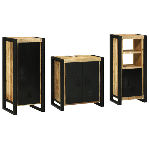 vidaXL Bathroom Furniture Set with Shelf 3 pcs Brown Solid Mango Wood