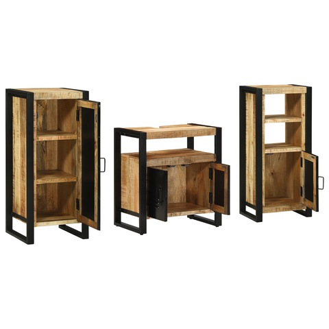 vidaXL Bathroom Furniture Set with Shelf 3 pcs Brown Solid Mango Wood