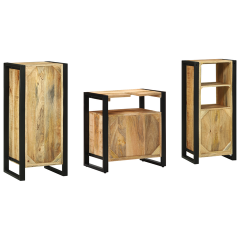 vidaXL Bathroom Furniture Set with Shelf 3 pcs Brown Solid Mango Wood