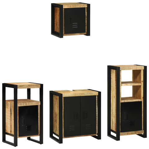 vidaXL Bathroom Furniture Set with Shelf 4 pcs Brown Solid Mango Wood