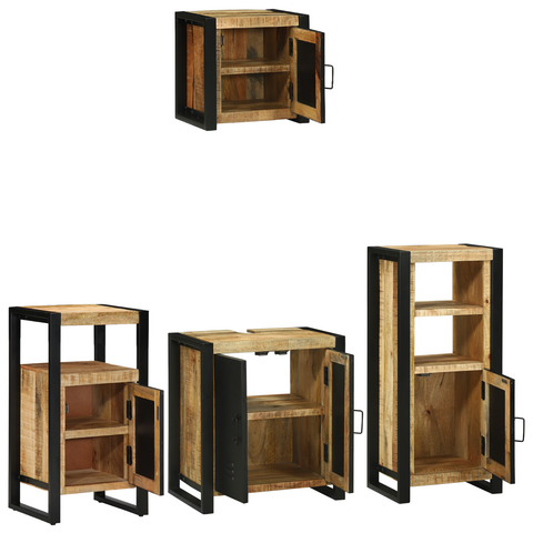 vidaXL Bathroom Furniture Set with Shelf 4 pcs Brown Solid Mango Wood