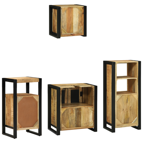 vidaXL Bathroom Furniture Set with Shelf 4 pcs Brown Solid Mango Wood