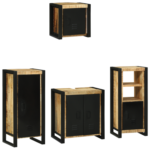 vidaXL Bathroom Furniture Set with Shelf 4 pcs Brown Solid Mango Wood