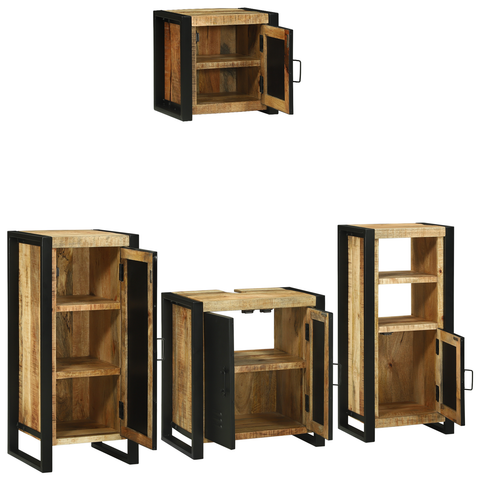 vidaXL Bathroom Furniture Set with Shelf 4 pcs Brown Solid Mango Wood