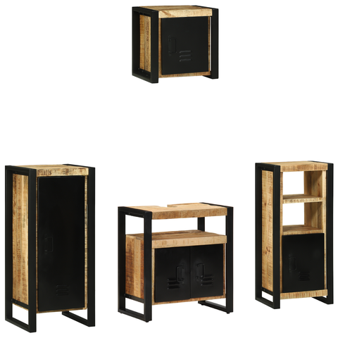 vidaXL Bathroom Furniture Set with Shelf 4 pcs Brown Solid Mango Wood