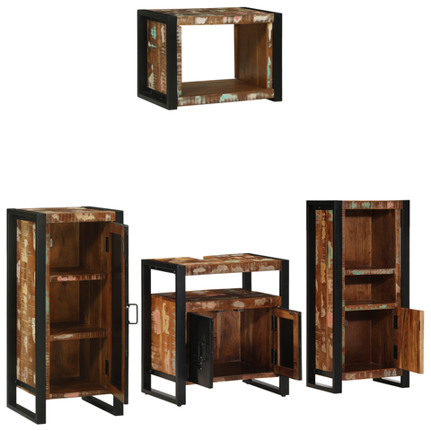 vidaXL Bathroom Furniture Set 4 pcs Multicolor Solid Reclaimed Wood