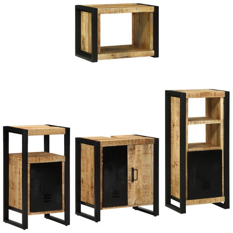 vidaXL Bathroom Furniture Set with Shelf 4 pcs Brown Solid Mango Wood