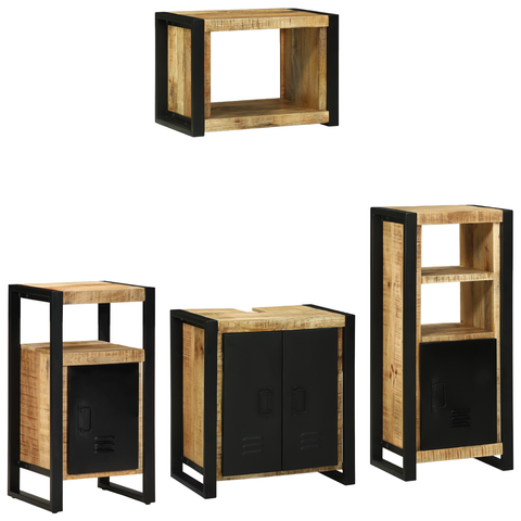 vidaXL Bathroom Furniture Set with Shelf 4 pcs Brown Solid Mango Wood