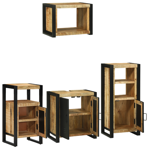 vidaXL Bathroom Furniture Set with Shelf 4 pcs Brown Solid Mango Wood