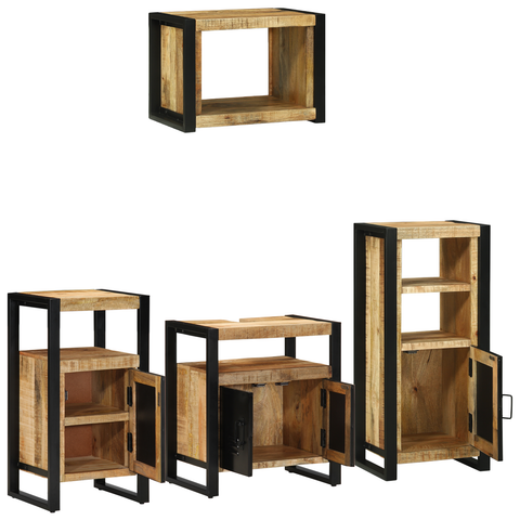 vidaXL Bathroom Furniture Set with Shelf 4 pcs Brown Solid Mango Wood