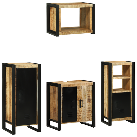 vidaXL Bathroom Furniture Set with Shelf 4 pcs Brown Solid Mango Wood