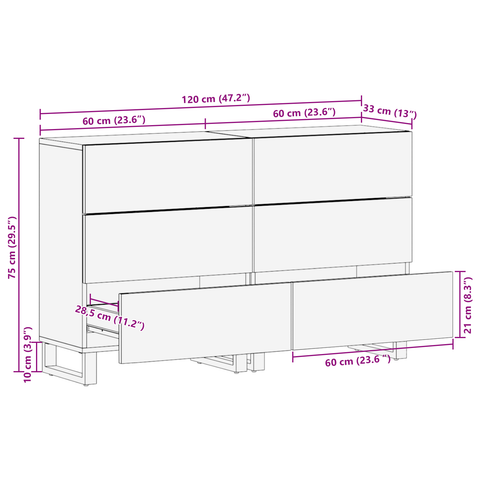 vidaXL Sideboards with Drawer with Storage 2 pcs Brown Medium Solid mango wood