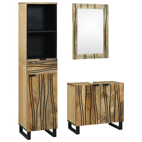 vidaXL Bathroom Furniture Set with Drawer with Shelf with Storage with Door with Mirror 3 pcs Brown Tall