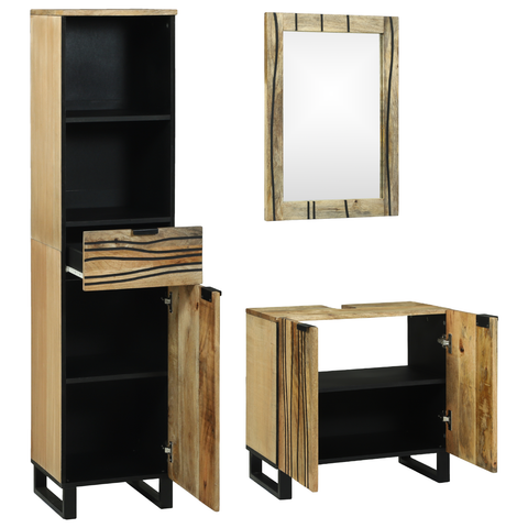 vidaXL Bathroom Furniture Set with Drawer with Shelf with Storage with Door with Mirror 3 pcs Brown Tall