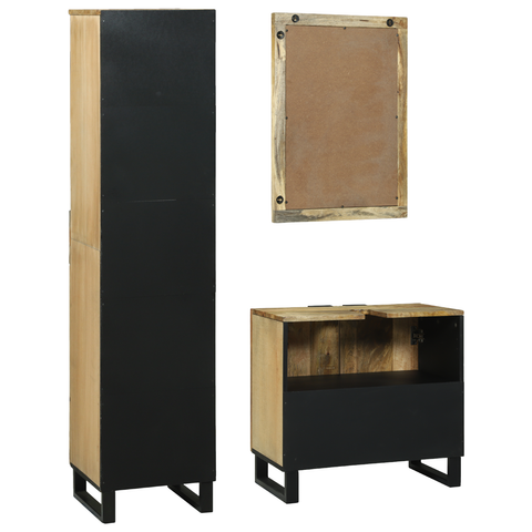 vidaXL Bathroom Furniture Set with Drawer with Shelf with Storage with Door with Mirror 3 pcs Brown Tall