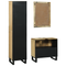 vidaXL Bathroom Furniture Set with Drawer with Shelf with Storage with Door with Mirror 3 pcs Brown Tall