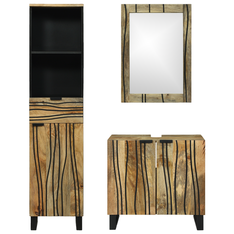 vidaXL Bathroom Furniture Set with Drawer with Shelf with Storage with Door with Mirror 3 pcs Brown Tall