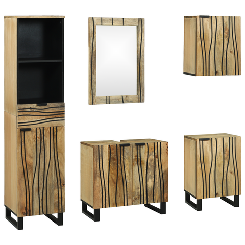 vidaXL Bathroom Furniture Set with Drawer with Shelf with Storage with Door with Mirror 5 pcs Brown Medium
